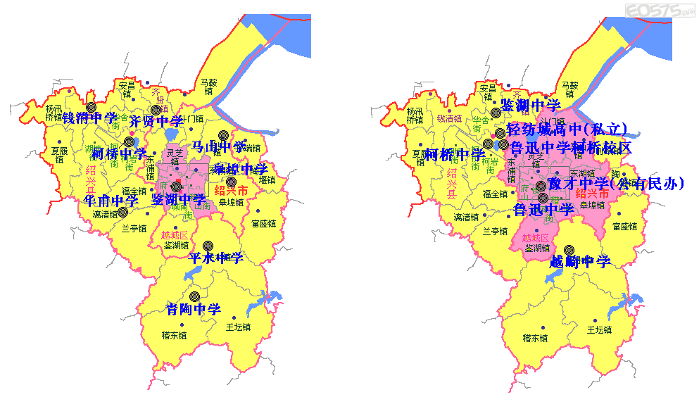 绍兴县市的高中分布地图