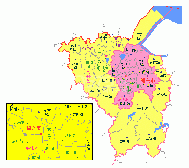 现在绍兴市区和县的区域划分是怎么划的