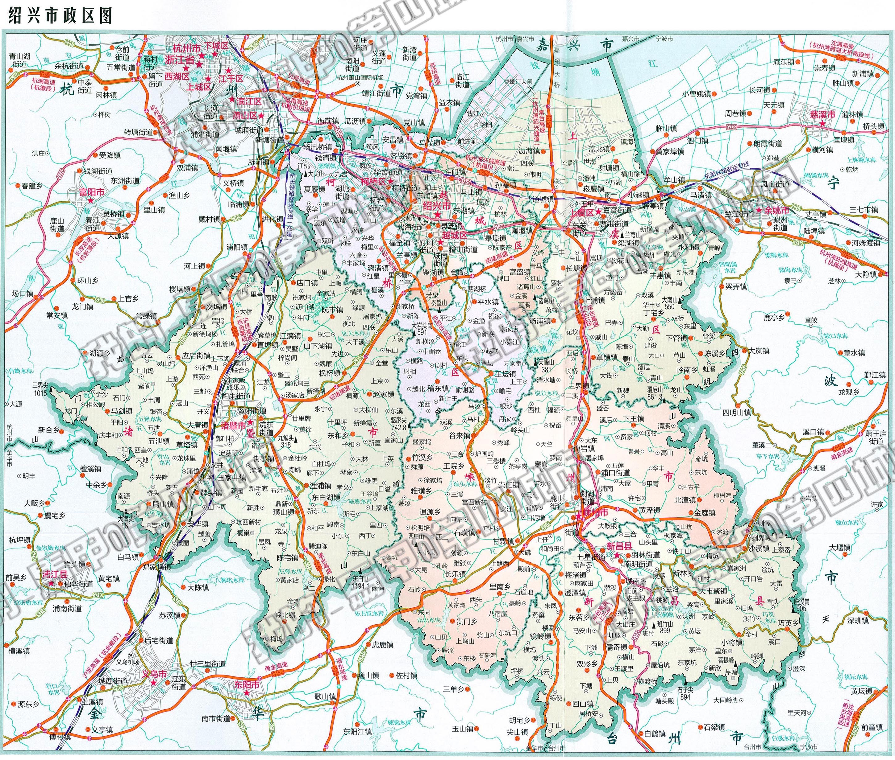 绍兴"新市区"各行政区(功能区)最新版地图