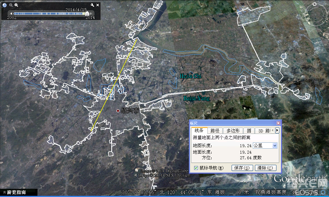 在谷歌地图上客观反应大绍兴建成区情况及城市