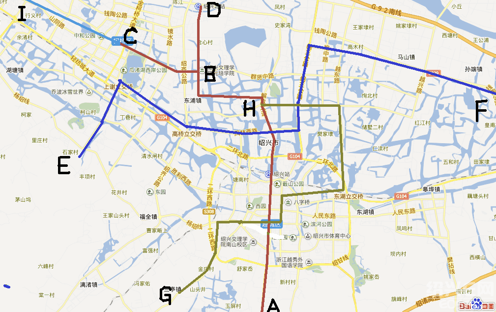 ac线是绍兴地铁线,bd线是线分支线,ic是杭州城际连接线.